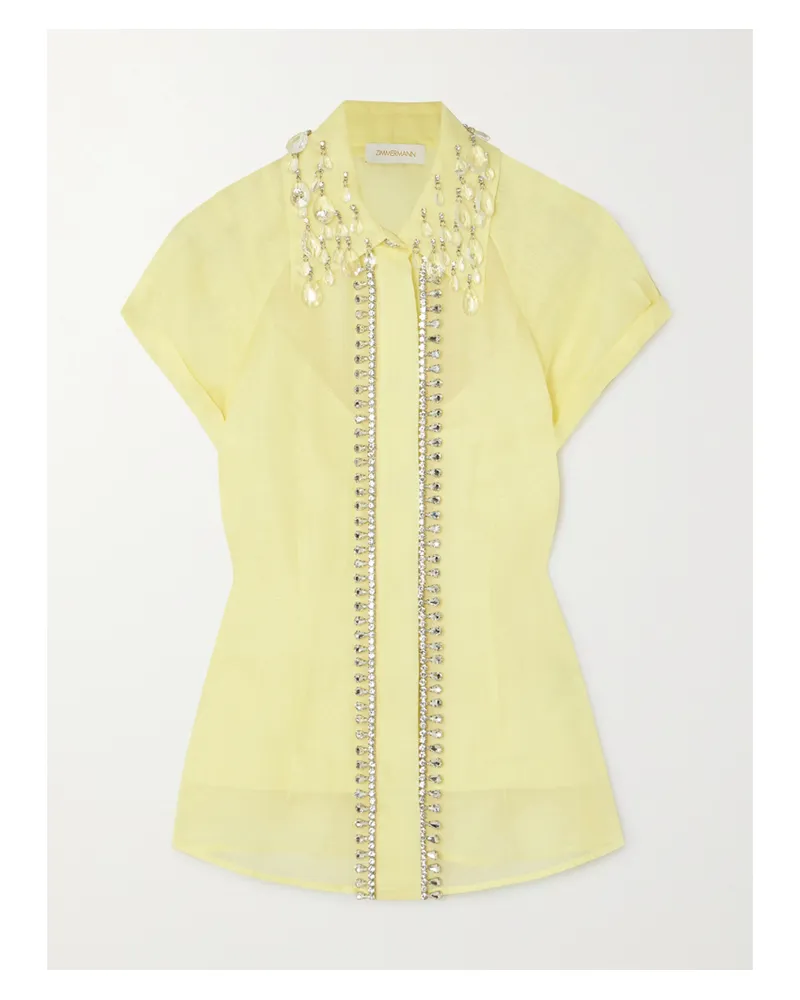 Zimmermann Matchmaker Hemd Aus Einer Leinen-seidenmischung Mit Kristallen - Gelb Gelb