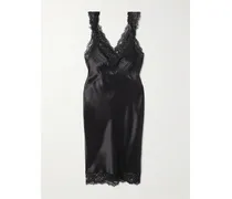 Lace-trimmed Silk-satin Dress - Black