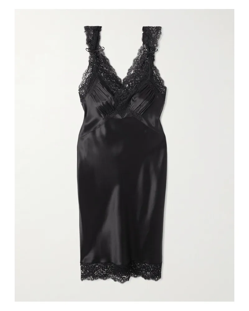 Saint Laurent Lace-trimmed Silk-satin Dress - Black Black