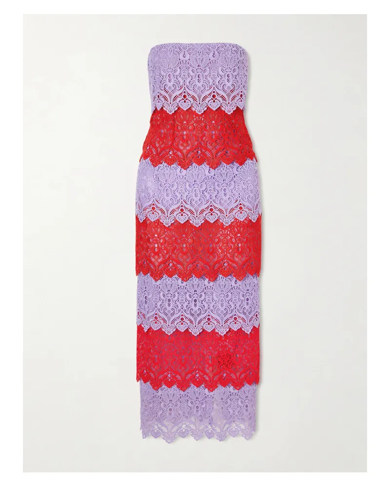 Carolina Herrera New York Strapless Tiered Lace Midi Dress - Purple Purple