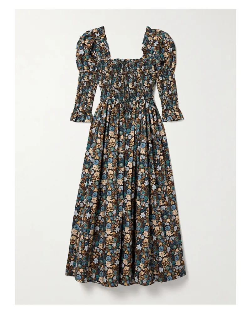DÔEN Bijou Shirred Floral-print Organic Cotton-voile Midi Dress - Multi Multi