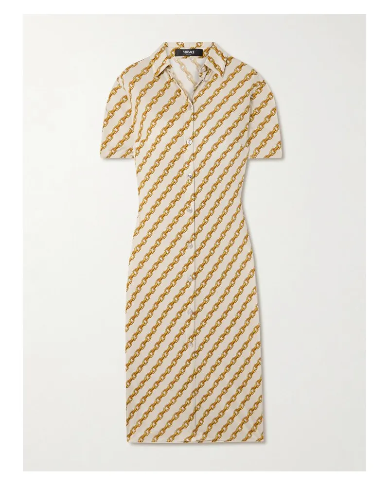 Versace Midi-hemdblusenkleid Aus Bedrucktem Jersey - Wollweiß Wollweiß