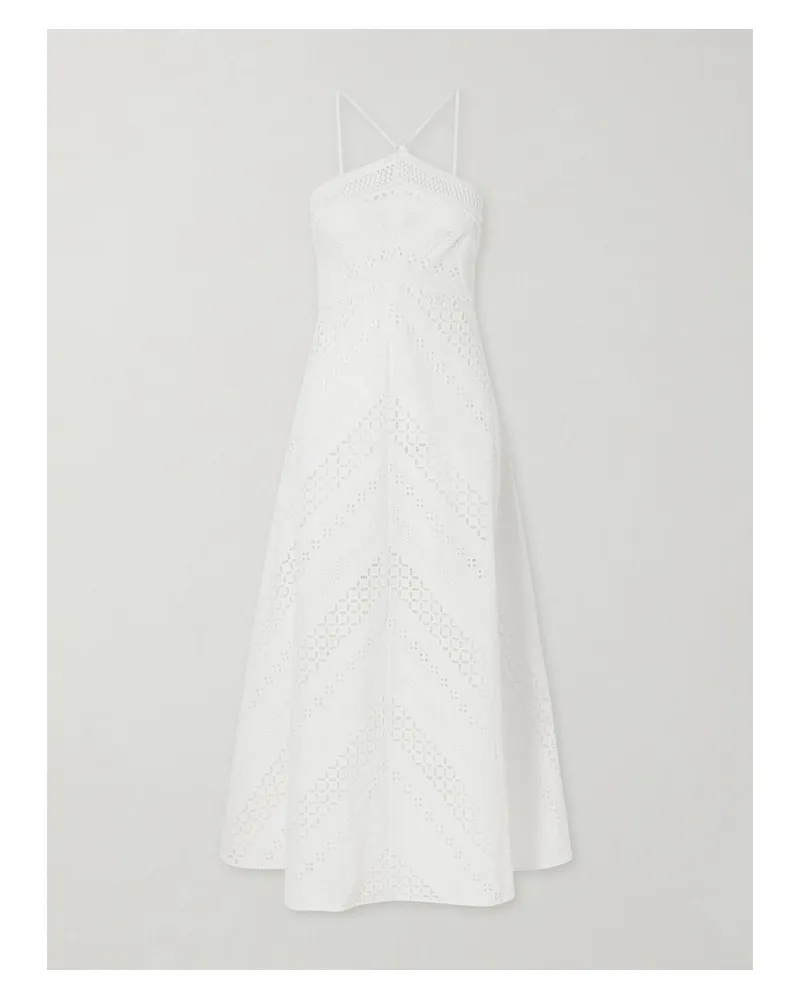 Loretta Caponi Castiglione Broderie Anglaise Cotton Halterneck Midi Dress - White White