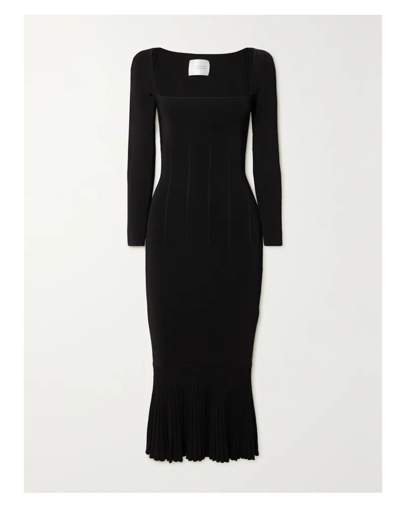 GALVAN Atalanta Midikleid Aus Rippstrick - Schwarz Schwarz