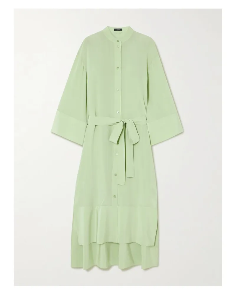 Joseph Darious Midikleid Aus Seiden-crêpe Mit Falten Und Bindegürtel - Grün Grün