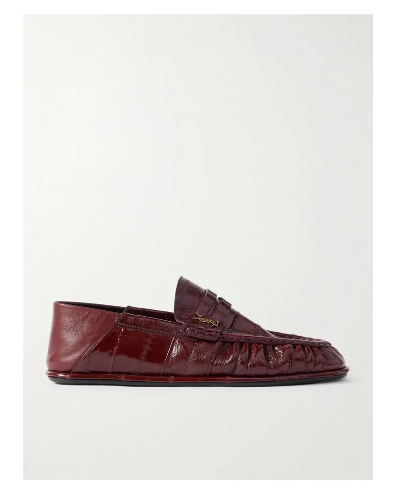 Saint Laurent Le Loafer Loafers Aus Glänzendem Aalleder Mit Verzierung Und Einklappbarer Fersenpartie - Burgunder Burgunder