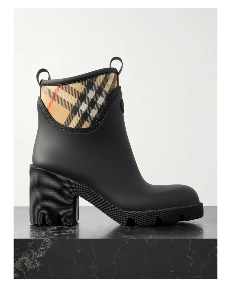 Burberry Marsh Stamp Ankle Boots Aus Gummi Mit Besätzen Aus Kariertem Nylon - Schwarz Schwarz