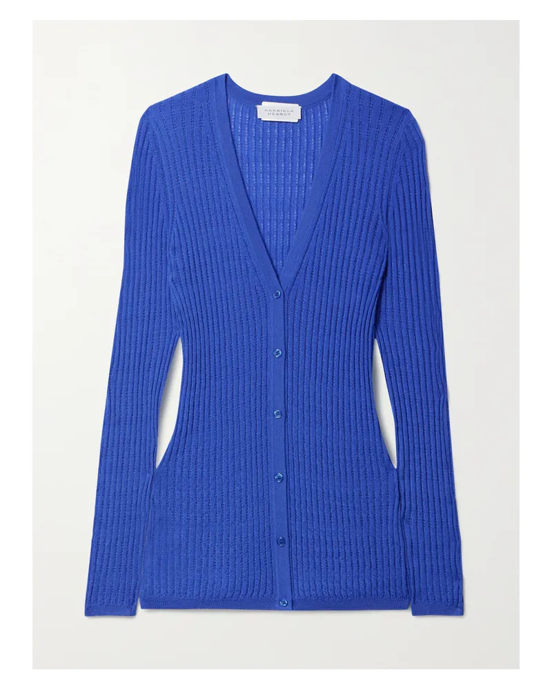 Gabriela Hearst Emma Cardigan Aus Einer Gerippten Kaschmir-seidenmischung In Pointelle-strick - Blau Blau