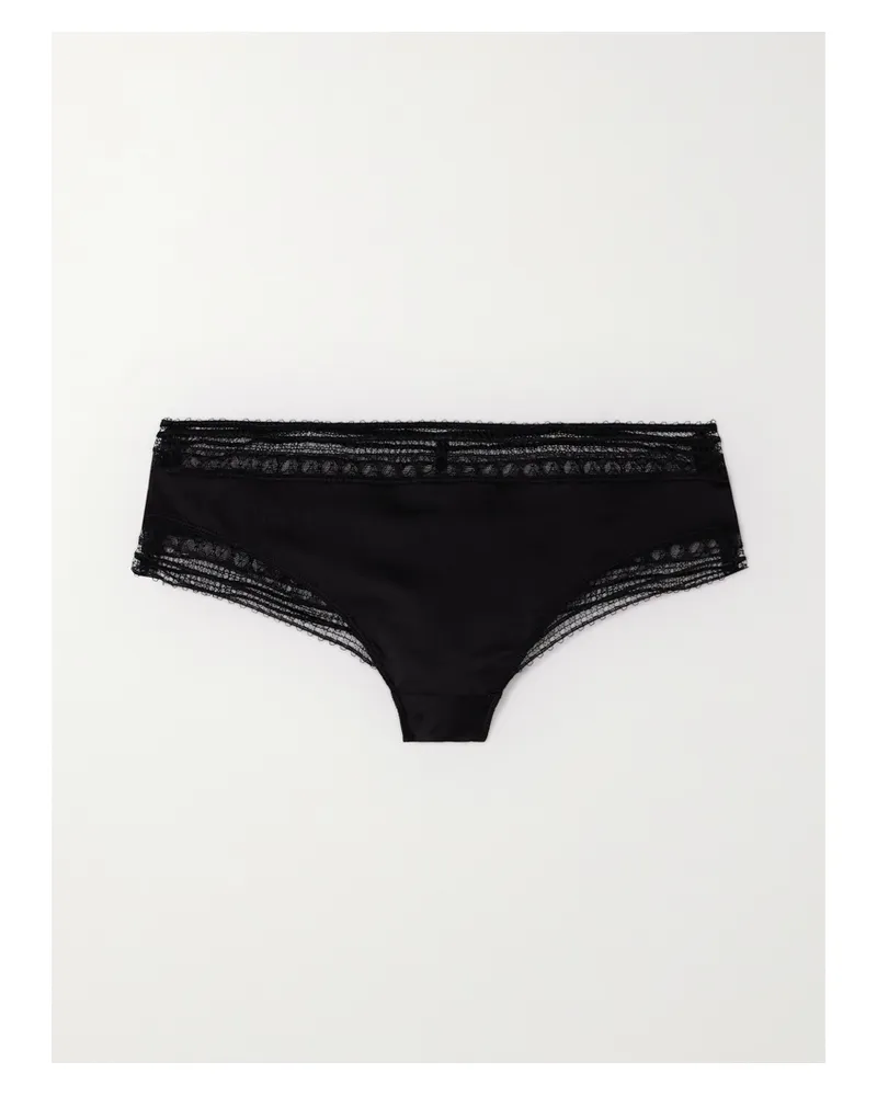 Eres Reveillon Voeux Höschen Aus Stretch-satin Mit Spitzenbesätzen - Schwarz Schwarz