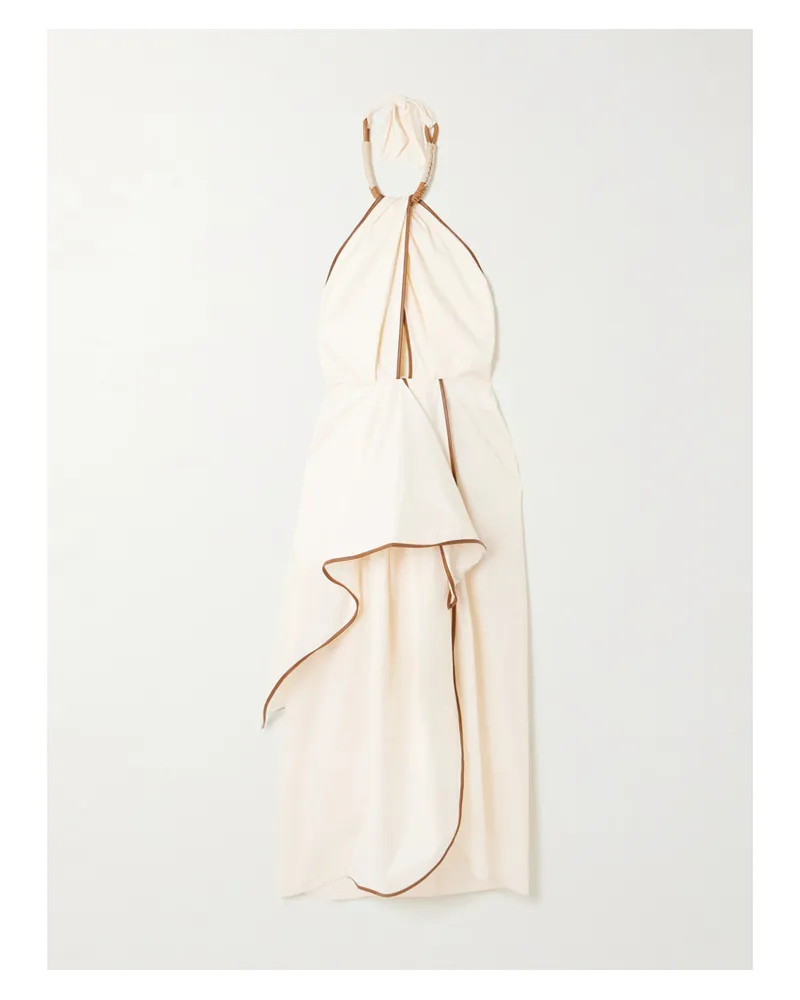 Johanna Ortiz Centro Del Cielo Leather-trimmed Cotton-blend Halterneck Dress - Neutrals Neutrals