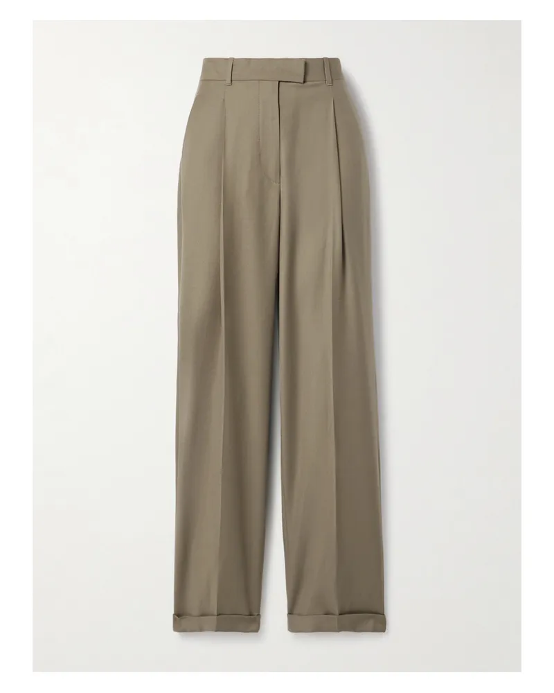 The Row Sorina Pleated Wool-flannel Straight-leg Pants - Brown Brown