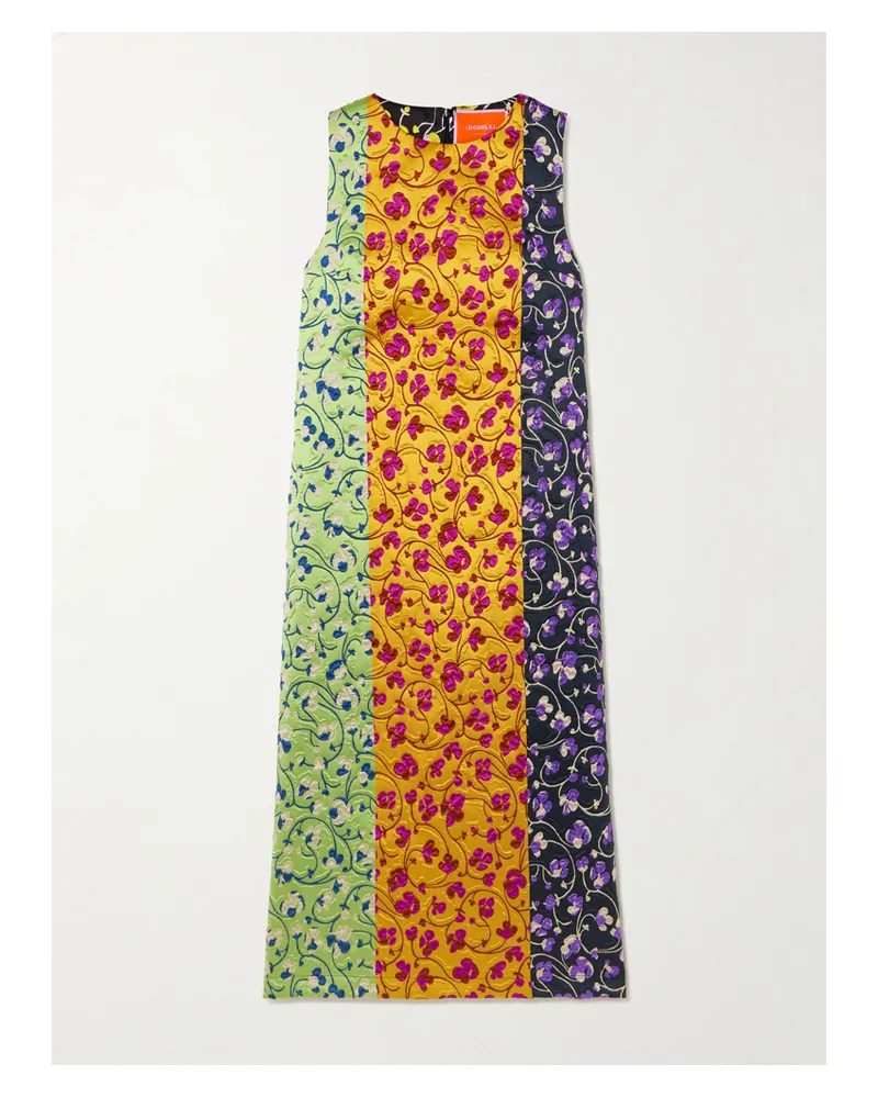 La DoubleJ Paneled Embroidered Cloque Maxi Dress - Multi Multi