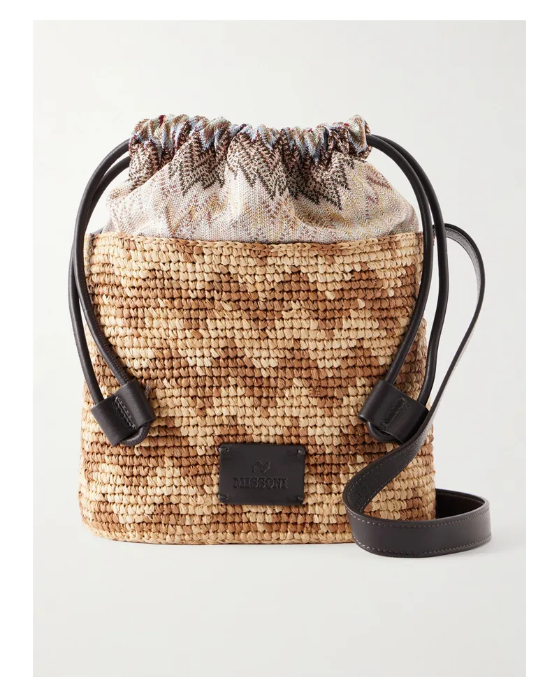Missoni Small Striped Leather-trimmed Raffia Bucket Bag - Neutrals Neutrals