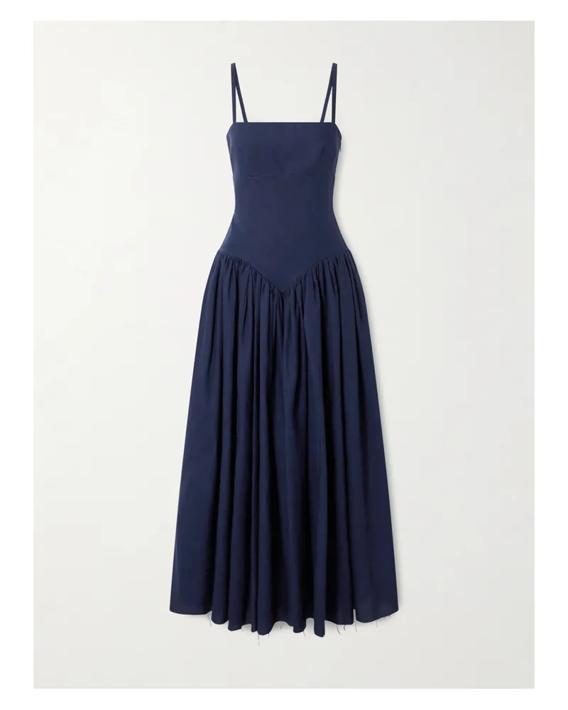 Gabriela Hearst Oriana Midikleid Aus Leinen Mit Raffungen - Blau Blau