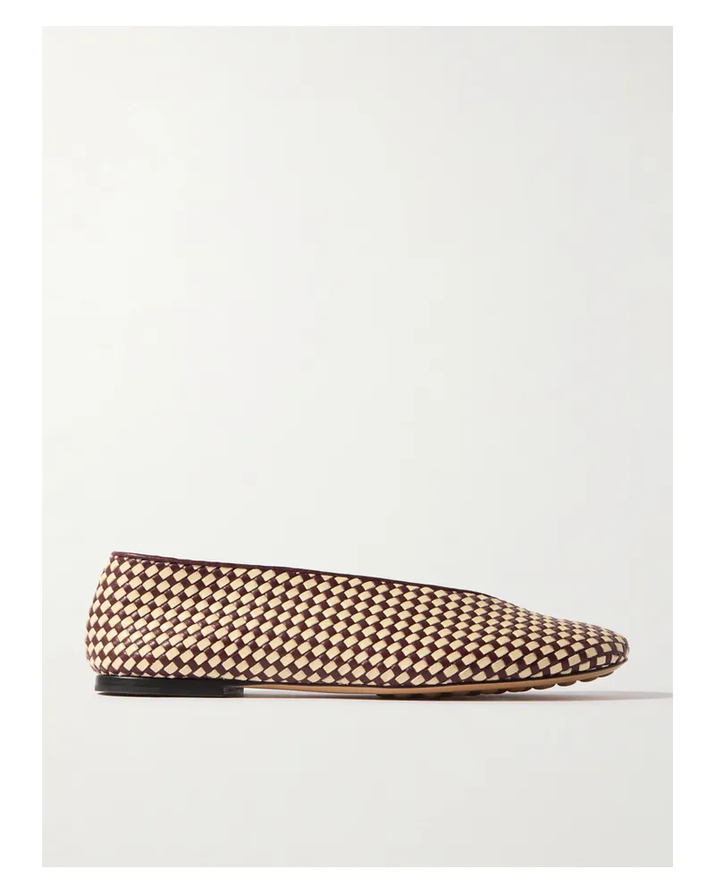 Bottega Veneta Two-tone Intrecciato Leather Ballet Flats - Burgundy Burgundy