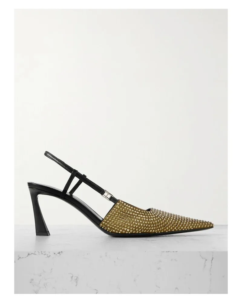Saint Laurent Andree Slingback-pumps Aus Leder Und Satin Mit Kristallen - Grün Grün