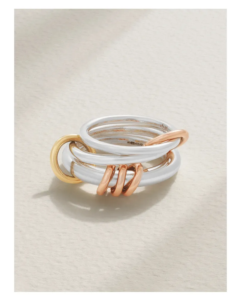 Spinelli Kilcollin Orion Set Of Three Sterling Silver And 18-karat Yellow And Rose Gold Rings Silver