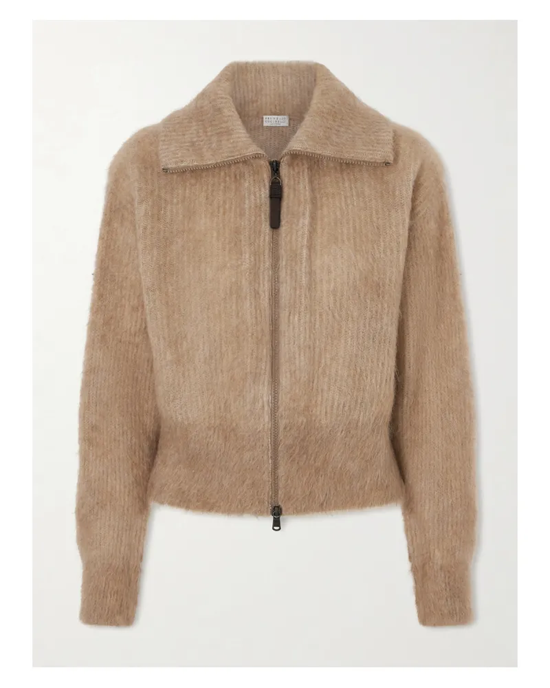 Brunello Cucinelli Cardigan Aus Geripptem, Gebürstetem Strick Mit Reißverschluss - Braun Braun