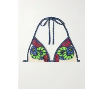 Printed Triangle Bikini Top - Blue