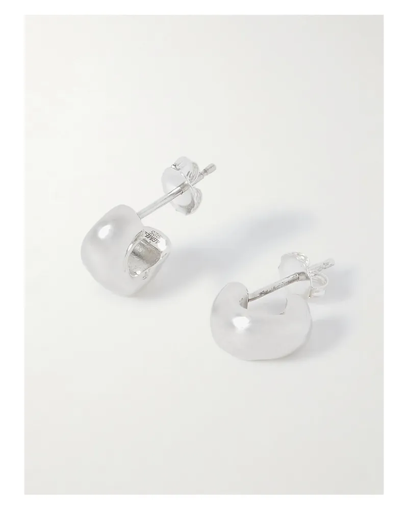 AGMES Mini Dahlia Sterling Silver Hoop Earrings Silver