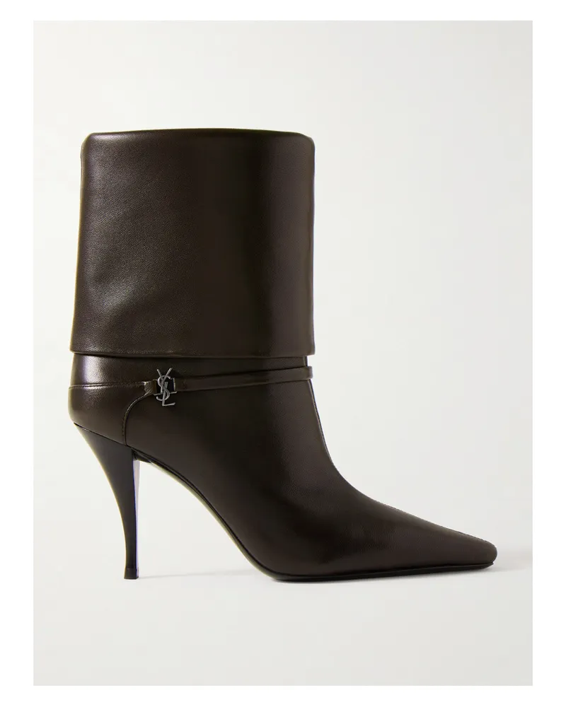 Saint Laurent Niki Embellished Leather Ankle Boots - Brown Brown