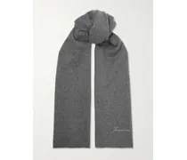 Schal Aus Einer Woll-kaschmirmischung Mit Fransen Und Stickerei - Grau