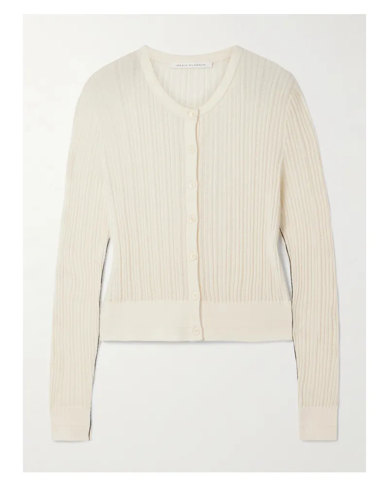 Maria Mcmanus Cardigan Aus Merinowolle In Geripptem Pointelle-strick - Elfenbein Elfenbein