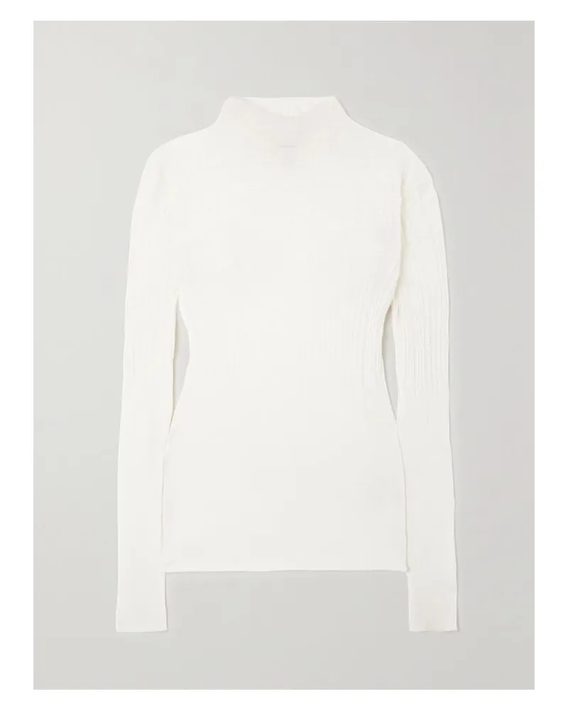 Bottega Veneta Pullover Aus Einer Gerippten Baumwollmischung In Pointelle-strick - Weiß Weiß