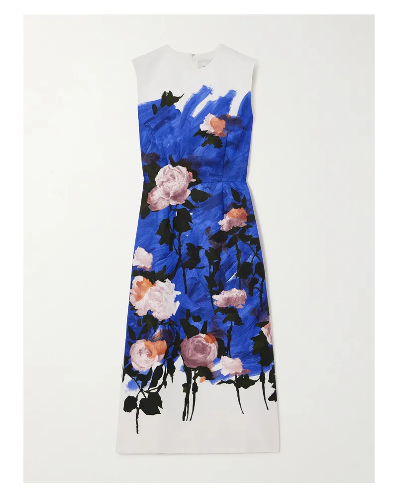 Erdem Midikleid Aus Faille Aus Einer Baumwollmischung Mit Print - Blau Blau