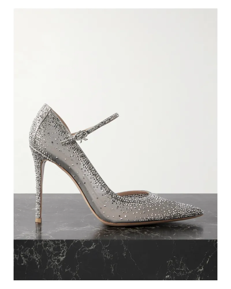 Gianvito Rossi Rania 95 Pumps Aus Organza Mit Velourslederbesätzen Und Kristallen - Silber Silber