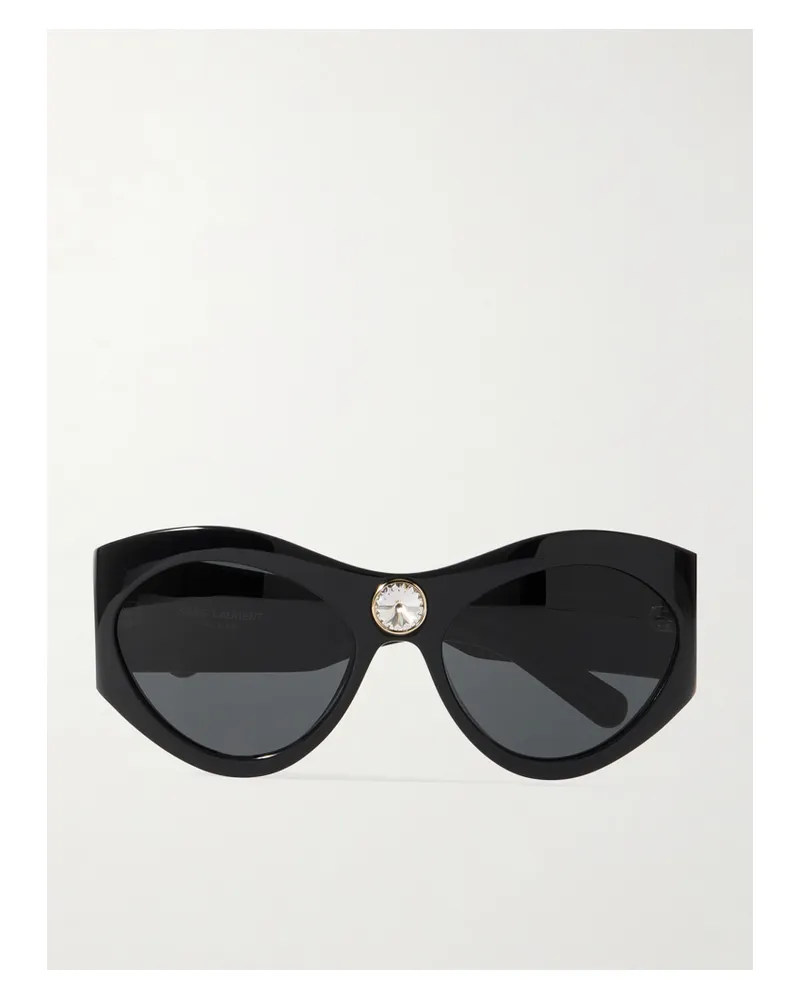 Saint Laurent Esther Cat-eye Crystal-embellished Acetate Sunglasses - Black Black