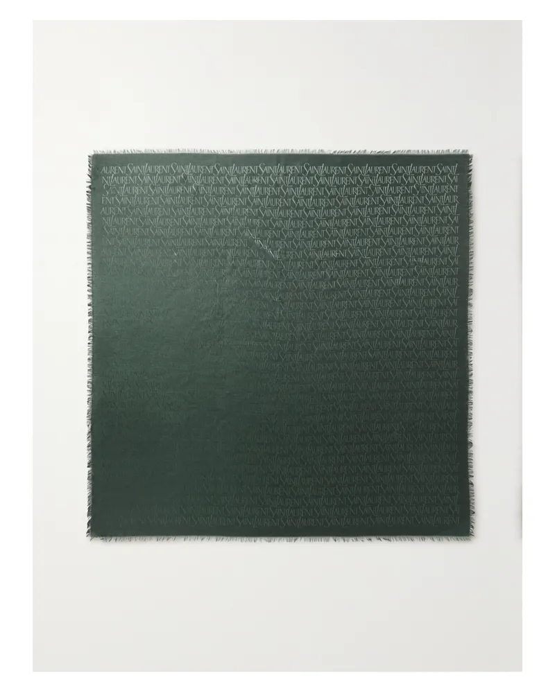 Saint Laurent Tuch Aus Jacquard Aus Einer Seiden-wollmischung Mit Fransen - Grün Grün