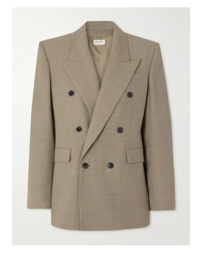 Saint Laurent Double-breasted Wool Suit Jacket - Neutrals Neutrals