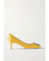 Manolo Blahnik Hangisi 50 Pumps aus Satin mit Verzierung Gelb