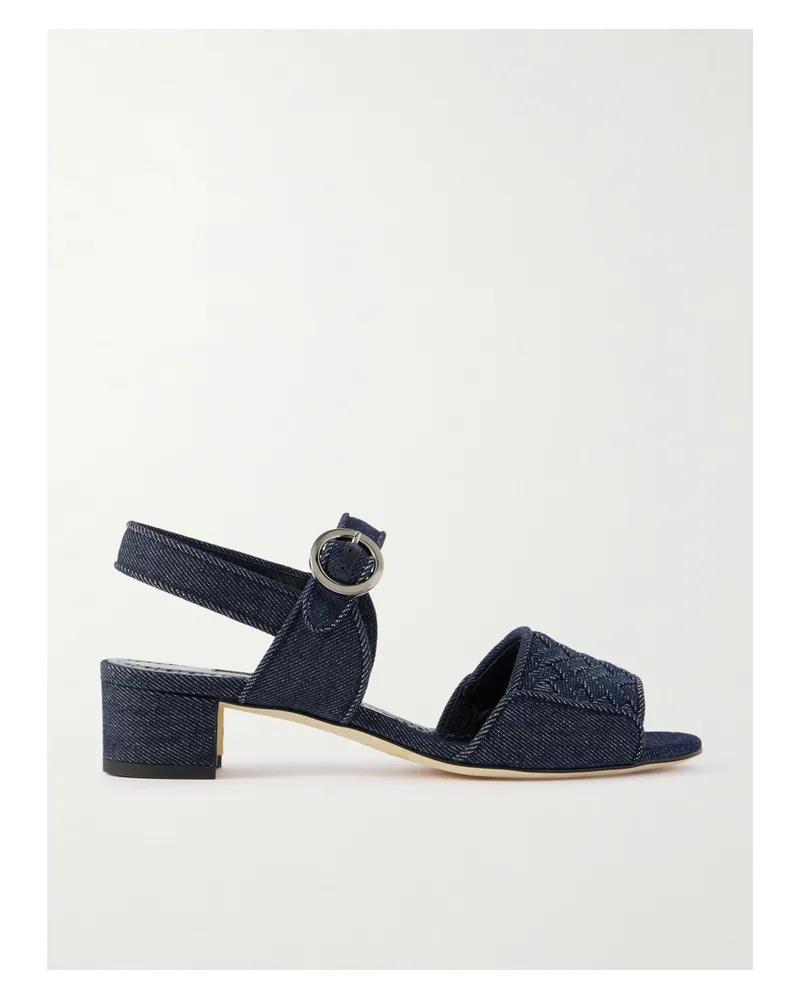 Manolo Blahnik Vibius 30 Sandalen Aus Denim Mit Fischgratmuster - Blau Blau