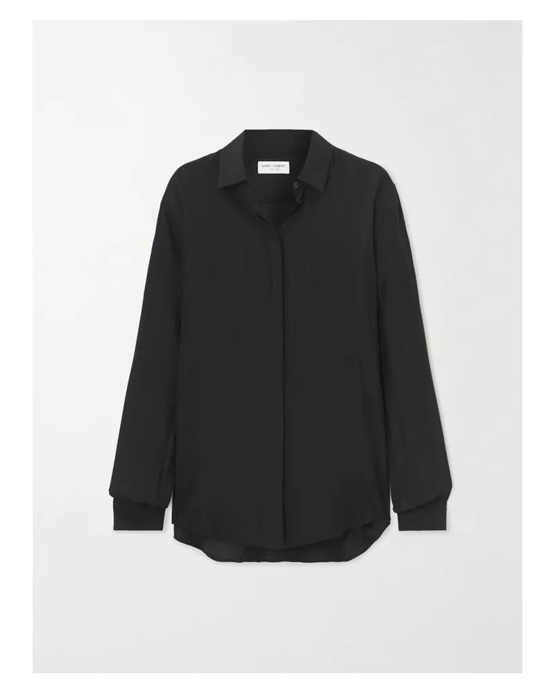 Saint Laurent Hemd Aus Gestreiftem Seiden-georgette - Schwarz Schwarz