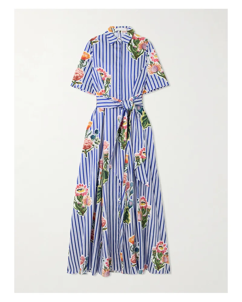Borgo De Nor Posie Maxi-hemdblusenkleid Aus Bedruckter Baumwollpopeline Mit Bindegürtel - Blau Blau