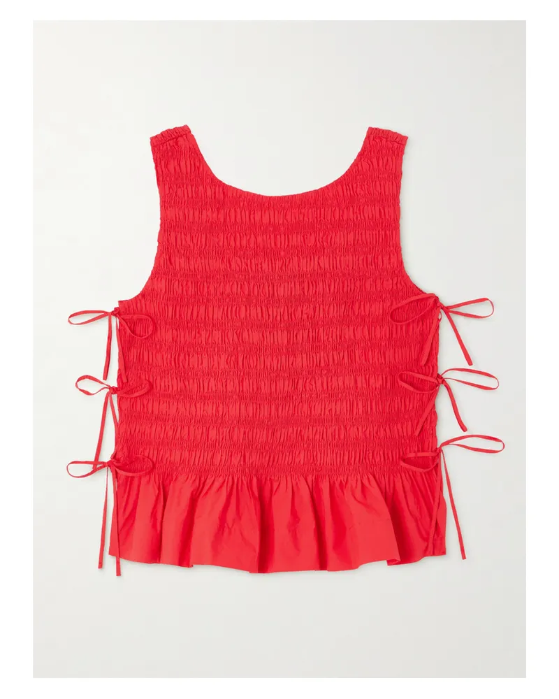 Ganni Tanktop Aus Biobaumwollpopeline Mit Raffungen Zum Binden - Rot Rot