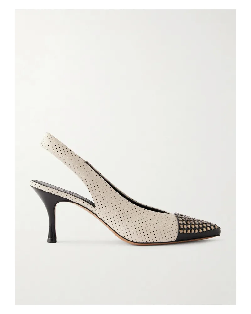 Chloé Alba Slingback-pumps Aus Leder Mit Nieten Und Perforationen - Wollweiß Wollweiß