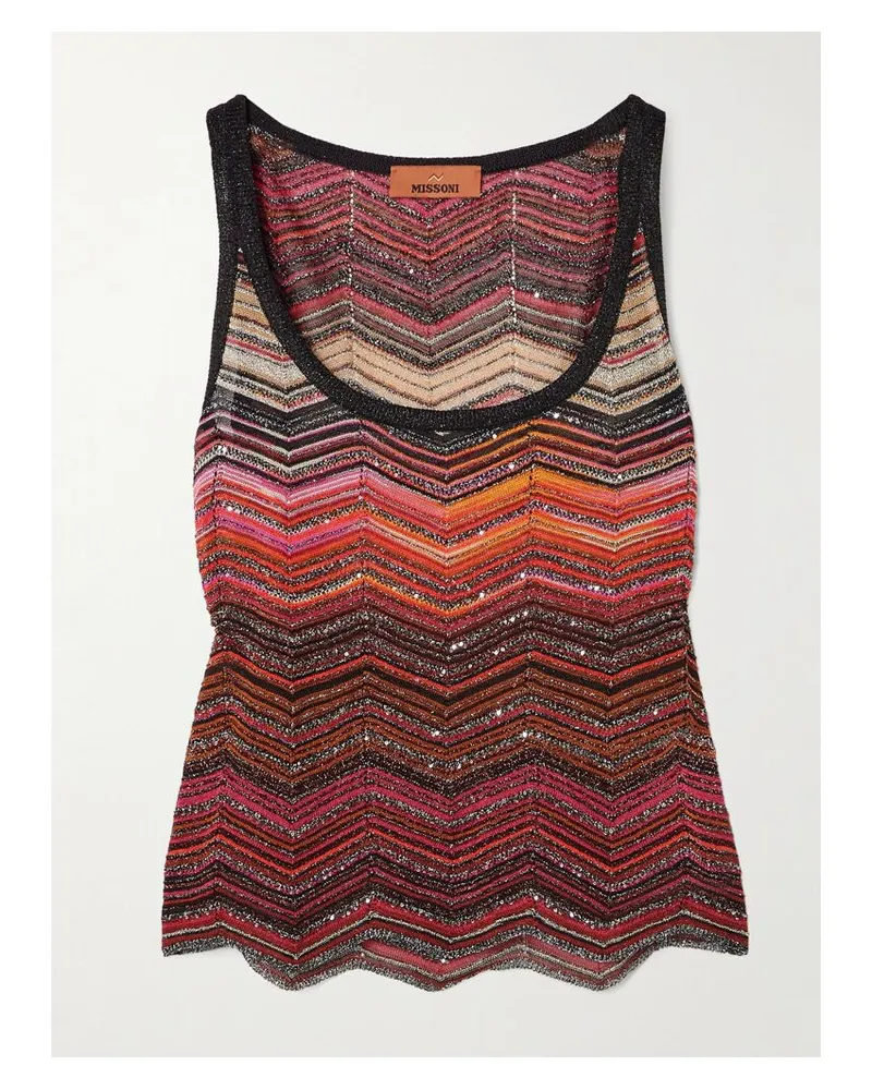 Missoni Tanktop Aus Gestreiftem Metallic-häkelstrick Mit Pailletten - Burgunder Burgunder