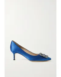 Manolo Blahnik Hangisi 50 Pumps aus Satin mit Verzierung Blau