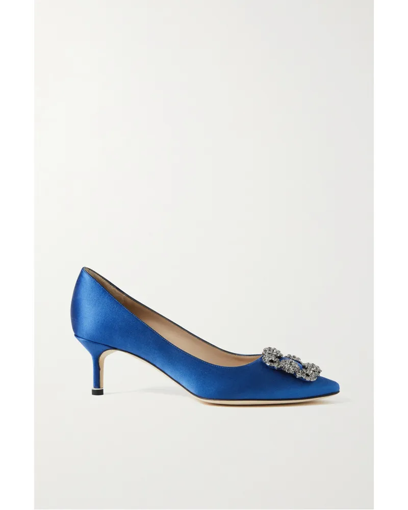 Manolo Blahnik Hangisi 50 Pumps aus Satin mit Verzierung Blau