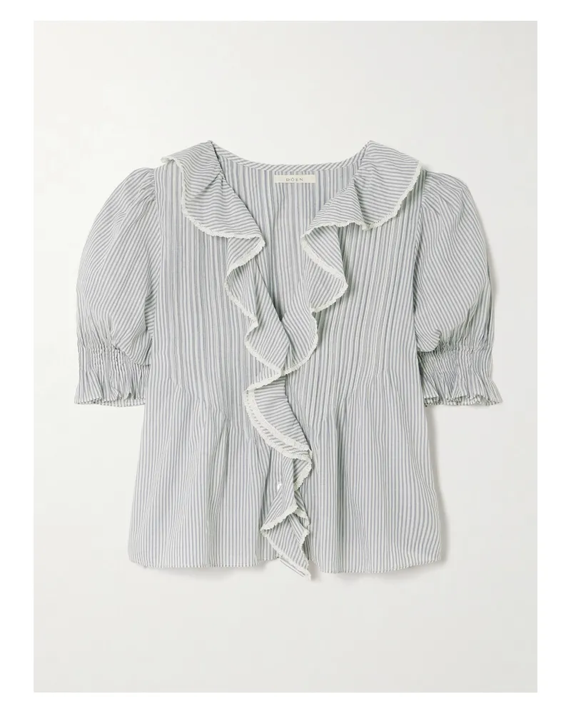 DÔEN Henri Lace-trimmed Ruffled Pintucked Striped Organic Cotton-voile Top - White White