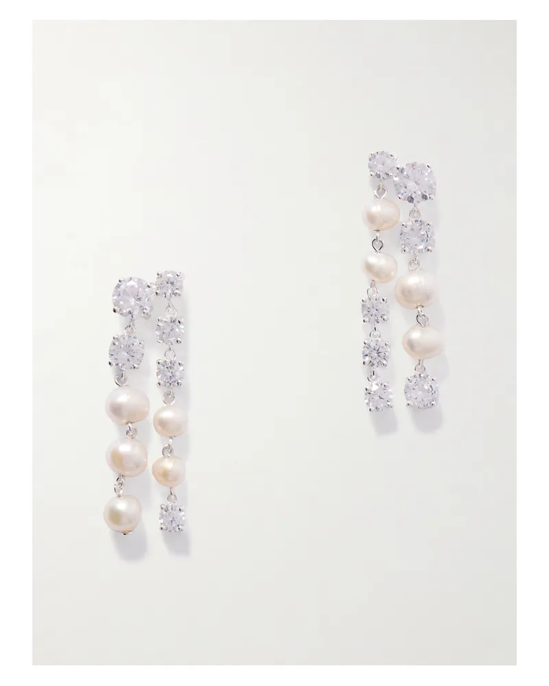 Completedworks Recycled Silver, Pearl And Cubic Zirconia Earrings Silver