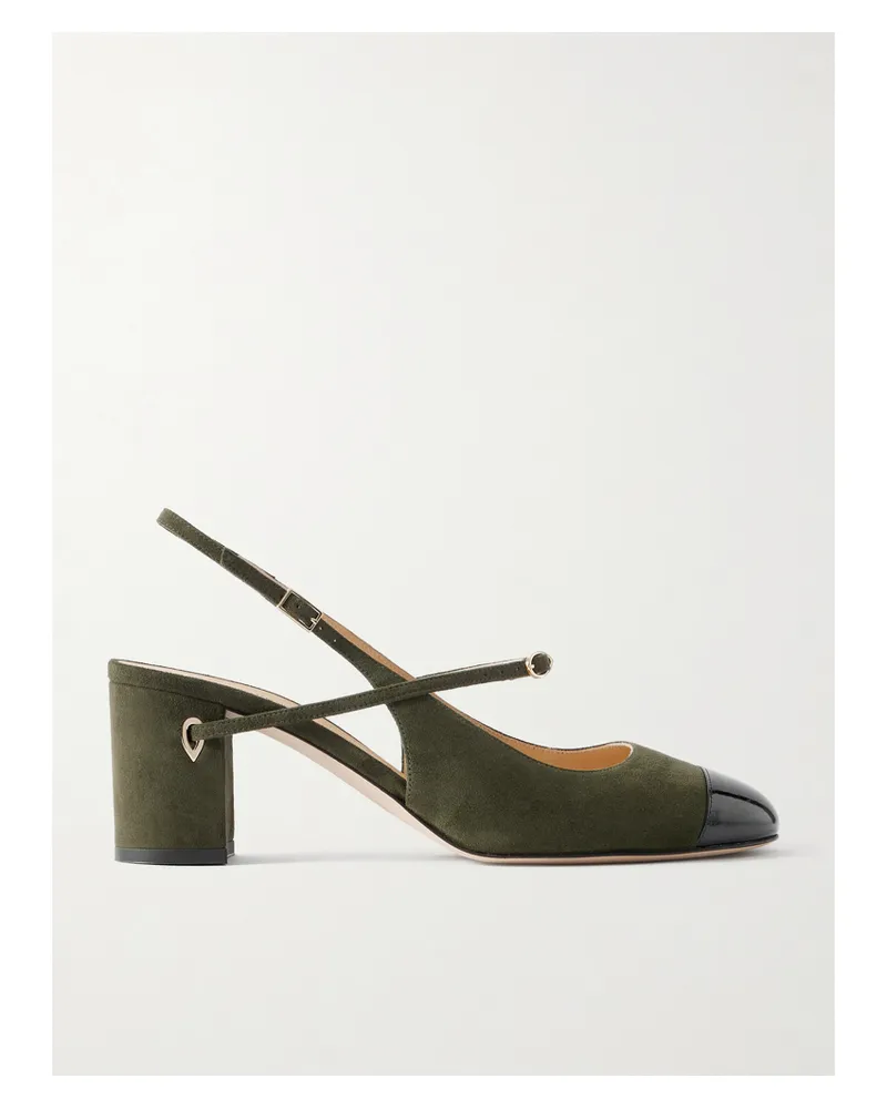 Jennifer Chamandi Mattia 65 Slingback-pumps Aus Veloursleder Mit Lacklederbesatz - Grün Grün