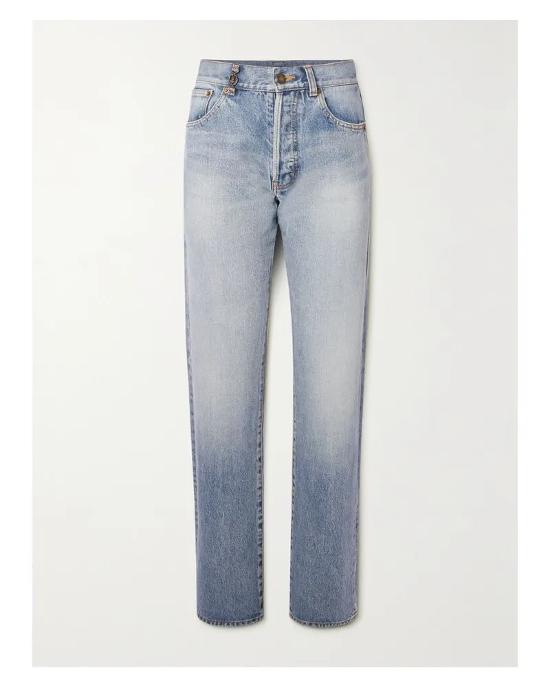 Saint Laurent Cassandre Hoch Sitzende Jeans Mit Geradem Bein Und Verzierung - Blau Blau