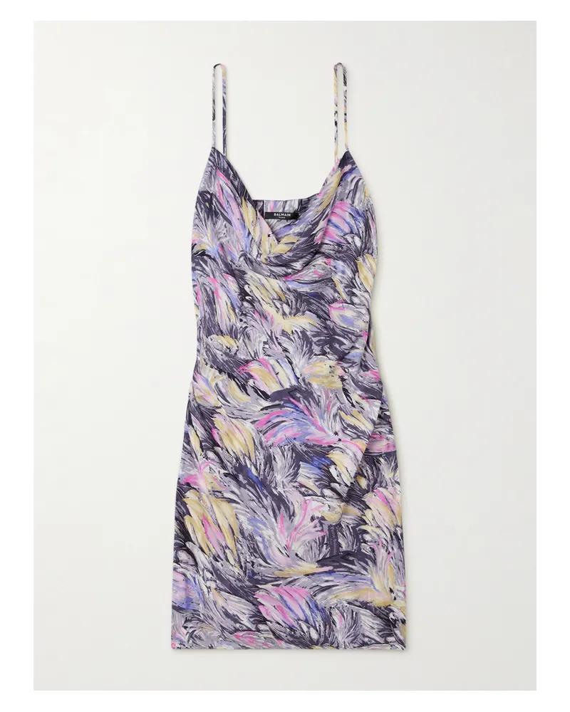 Balmain Minikleid Aus Bedrucktem Satin - Grau Grau