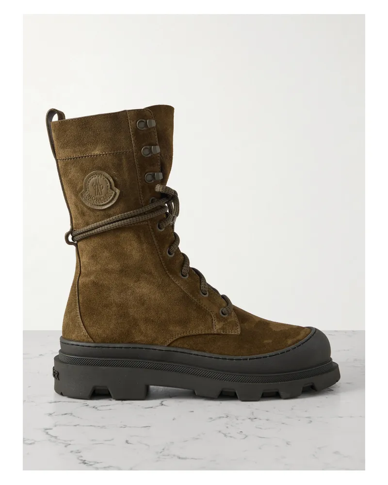 Moncler Vera Suede Combat Boots - Brown Brown
