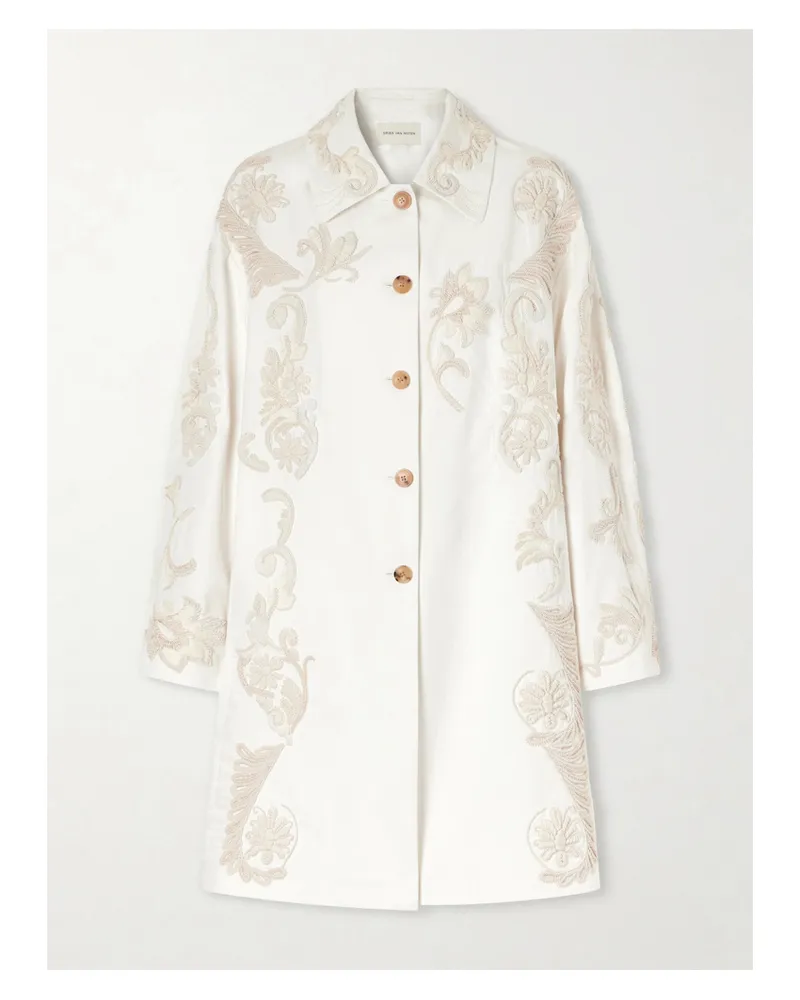 Dries van Noten Embroidered Cotton-canvas Coat - White White