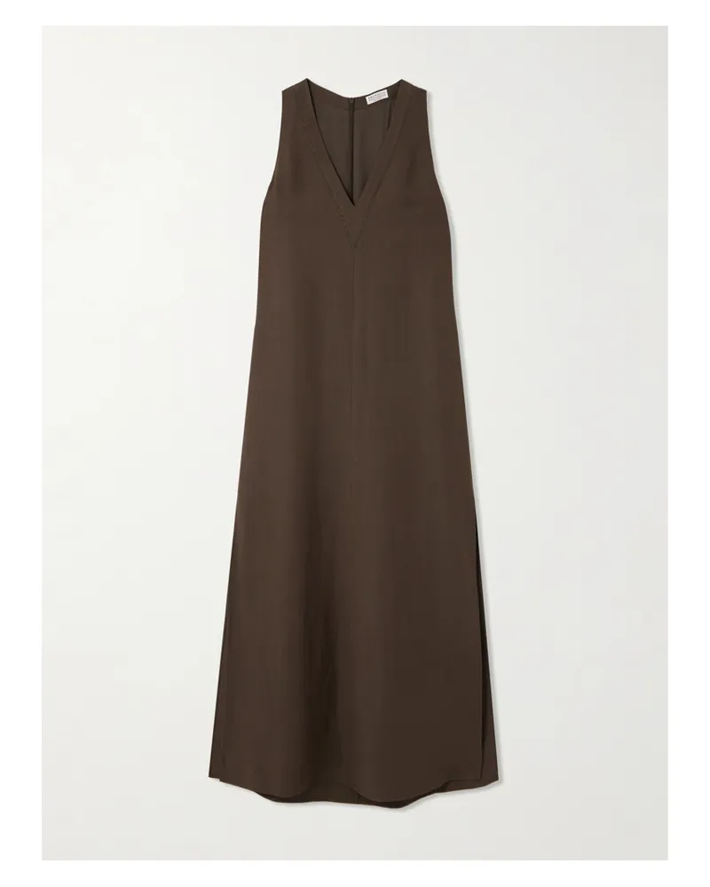 Brunello Cucinelli Midikleid Aus Twill Mit Verzierungen - Braun Braun